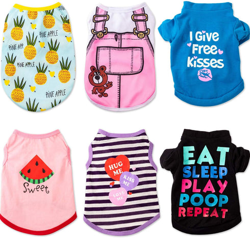 SATINIOR 6 Pcs Dog Clothes Printed Dog Shirts Puppy T-shirts Cute Pet Cotton Clothes Doggie Shirt for Small Medium Dog Apparel Summer Christmas(XS...